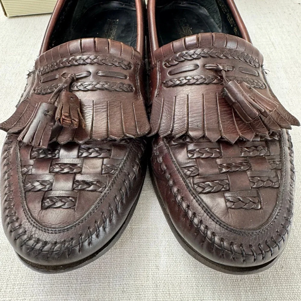 Florsheim Designer Collection Torino Woven Tassel Kiltie Loafers Wine 10.5 D USA